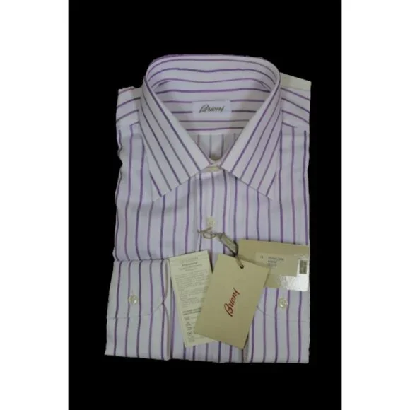 $749 Brioni Italy 16 / 41 Men Lavender White Long-Sleeve Button Top Dress Shirt - Picture 3 of 7